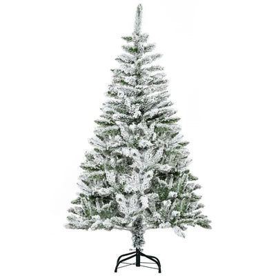 HOMCOM 5ft Snow Flocked Artificial Christmas Tree with Steel Base - Green