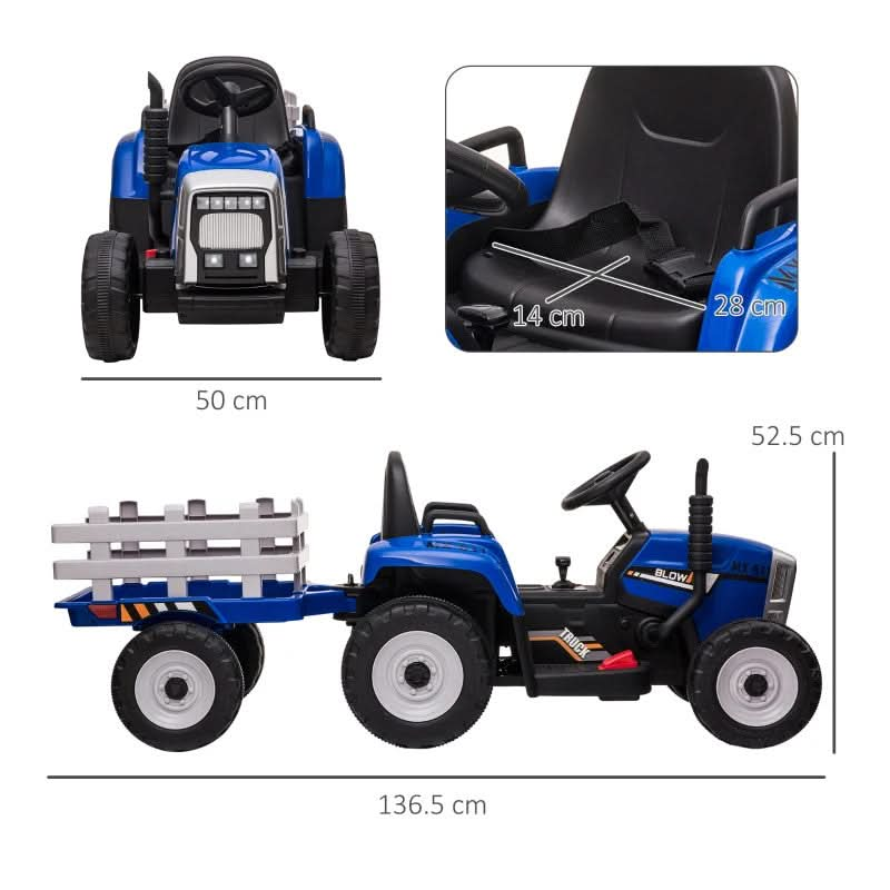 Maplin Plus Kids Electric 12V Ride On Tractor with Detachable Trailer, Remote Control, Music Start Up Sound, Horn & Lights for Ages 3-6 Years