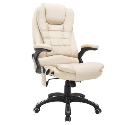 ProperAV Extra High Back PU Leather Adjustable Reclining Executive Office Chair with Massage & Heat Functions Beige