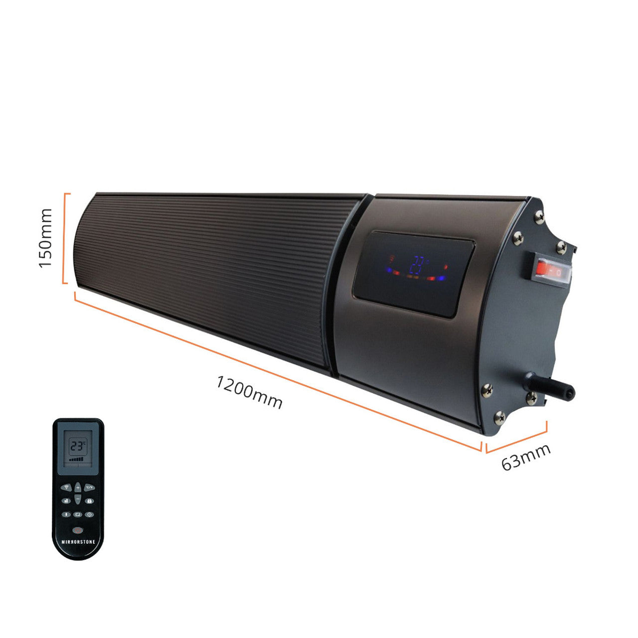 Mirrorstone 1.8kW Helios Wi-Fi Remote Controllable Infrared Bar Heater