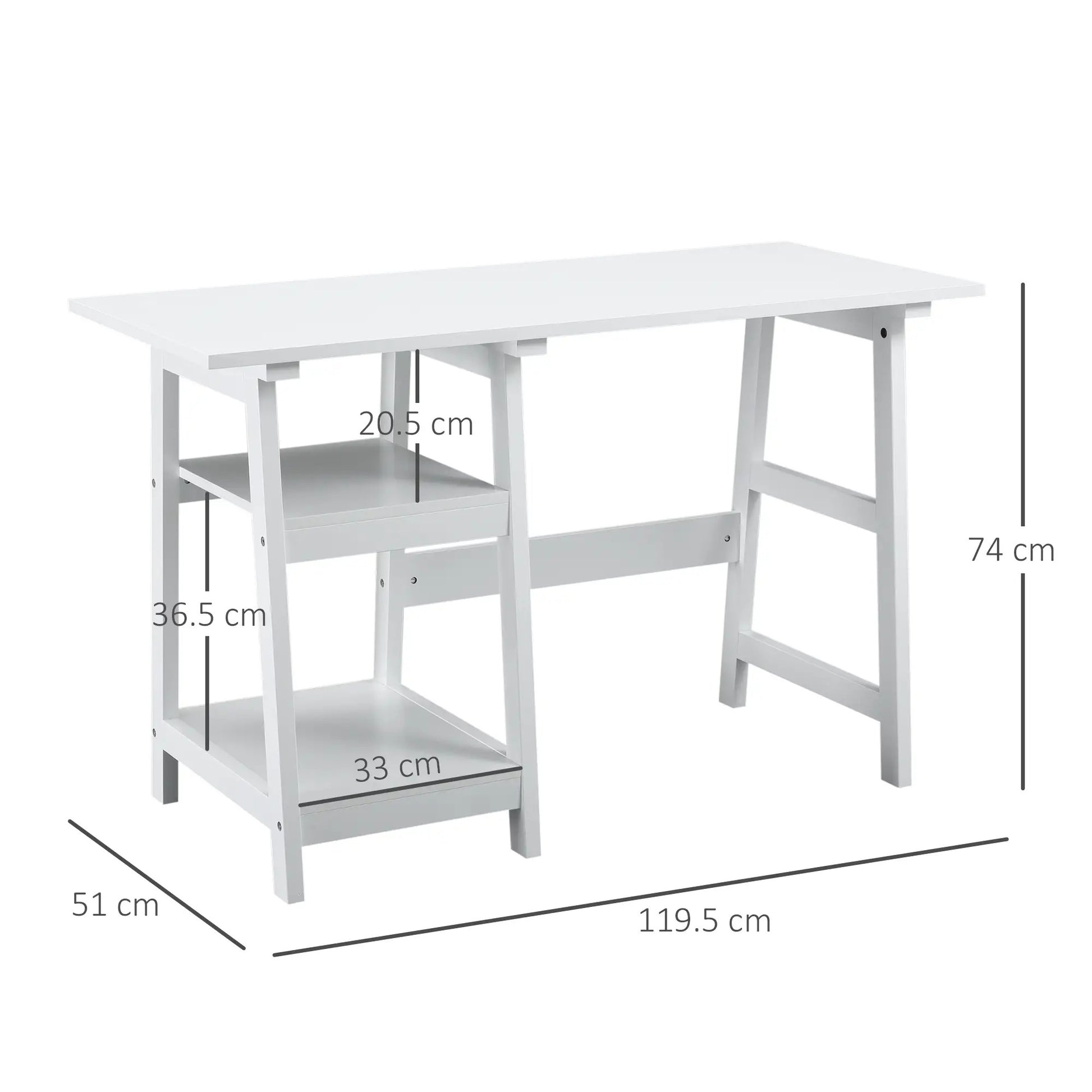 ProperAV Extra Computer Desk with Shelves - White