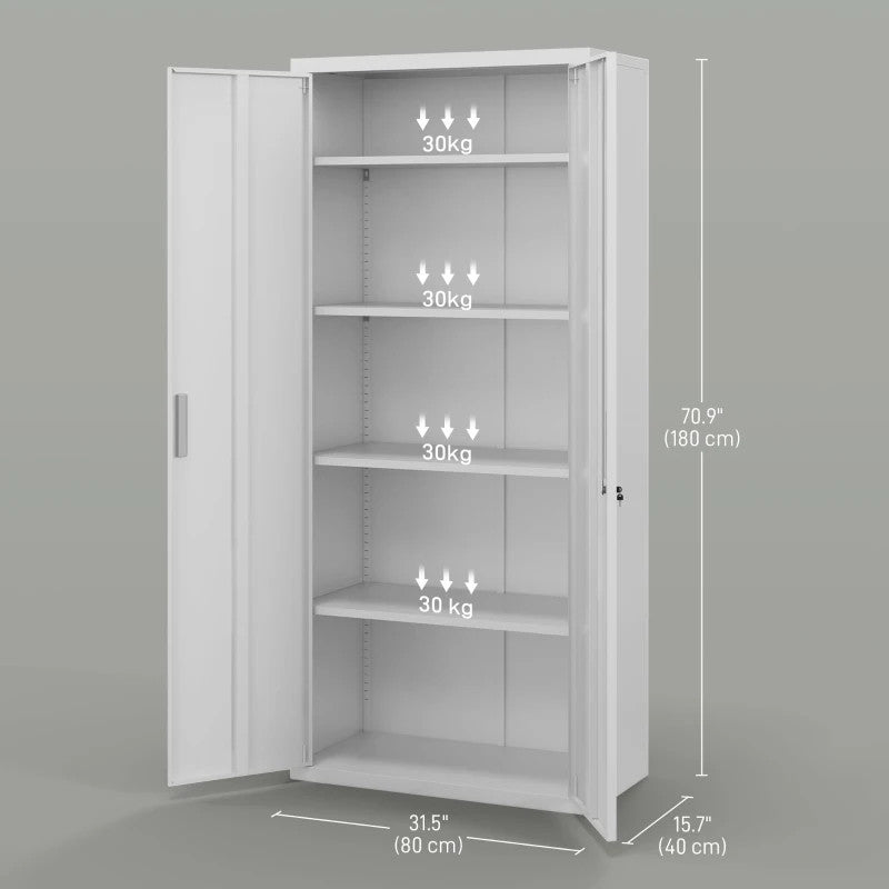 ProperAV Extra Five Shelf Lockable Steel Office Cabinet - White - maplin.co.uk