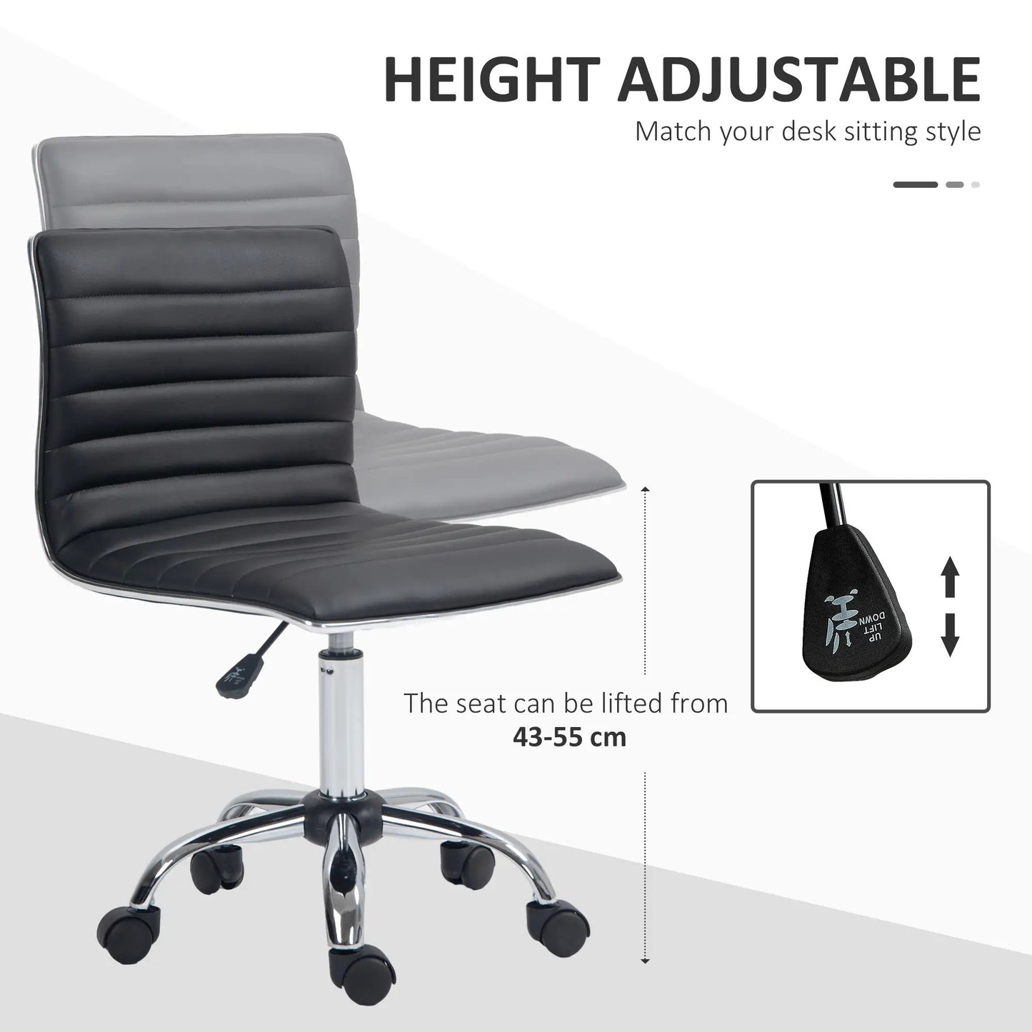 ProperAV Extra Armless Mid-Back Adjustable Swivel Office Chair