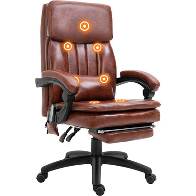 ProperAV Extra PU Leather Adjustable Reclining Executive Office Chair with 7 Point Vibrating Massage & Footrest - Brown