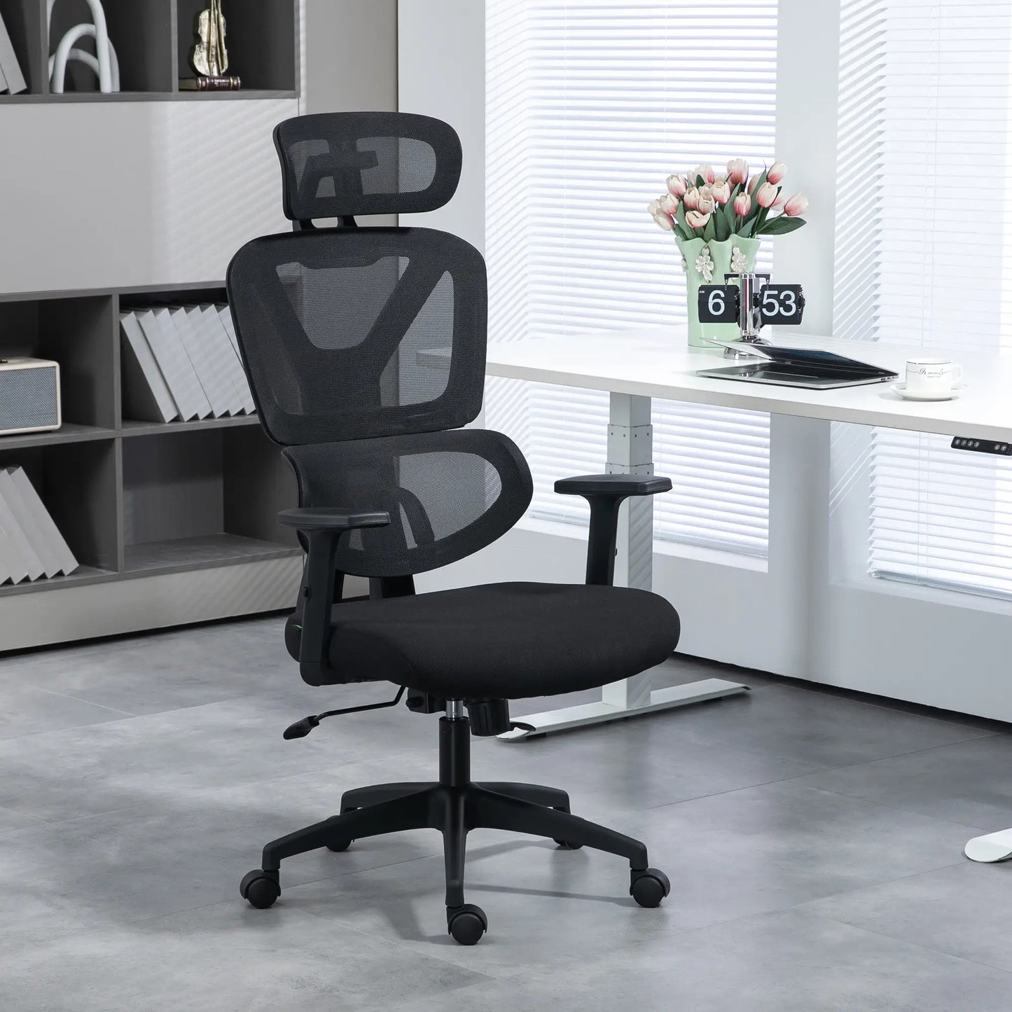 ProperAV Extra Mesh Swivel Adjustable Ergonomic Office Chair with Headrest - Black