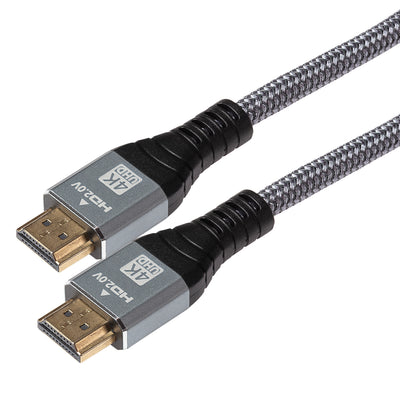 Maplin HDMI to HDMI V2.0 4K Ultra HD 60fps Braided Cable with Ethernet - Silver, 1.5m