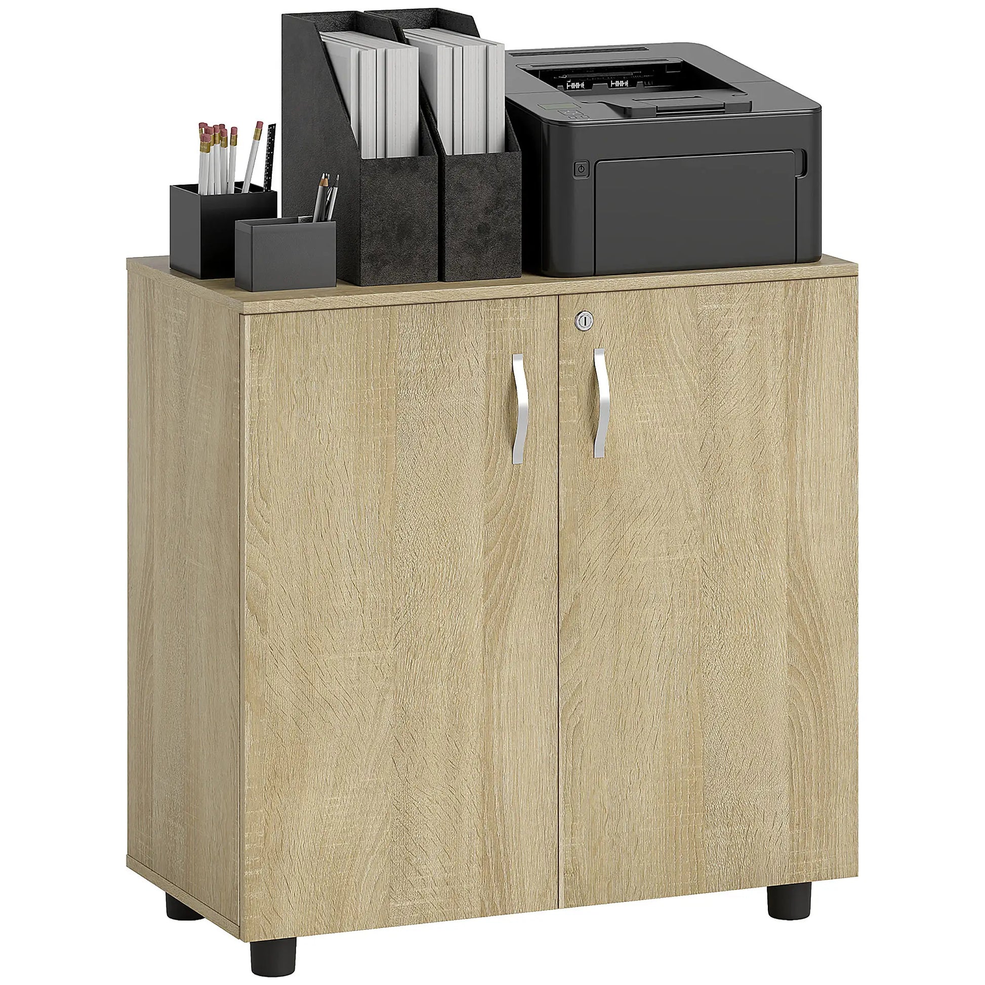 ProperAV Extra Lockable 2-Tier Storage Filing Cabinet Brown