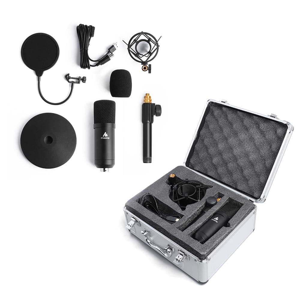 Maono USB Studio Tabletop Microphone Kit with Pop Filter Flight Case