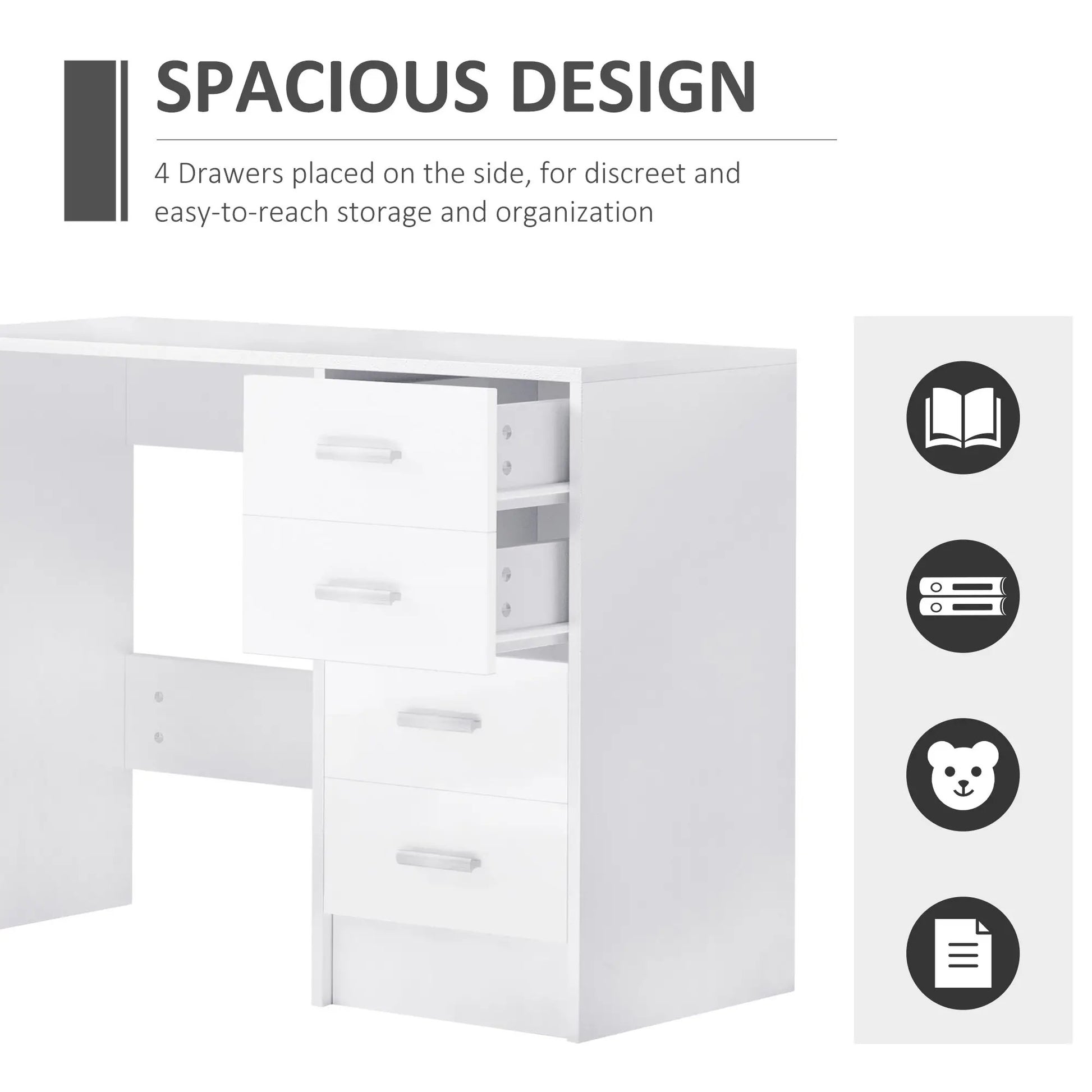 ProperAV Extra Computer Desk with 4 Drawers - White