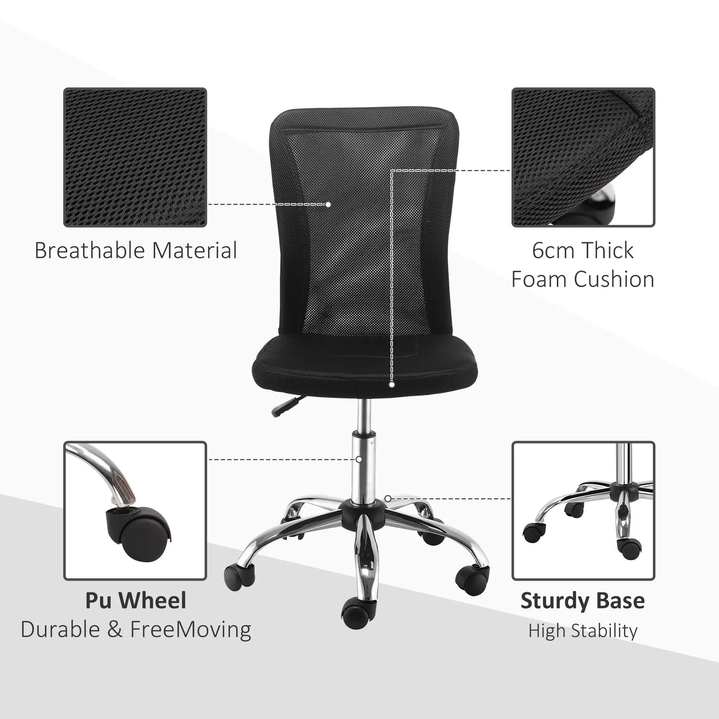 ProperAV Extra Mesh Swivel Office Chair with Lumbar Support - Black