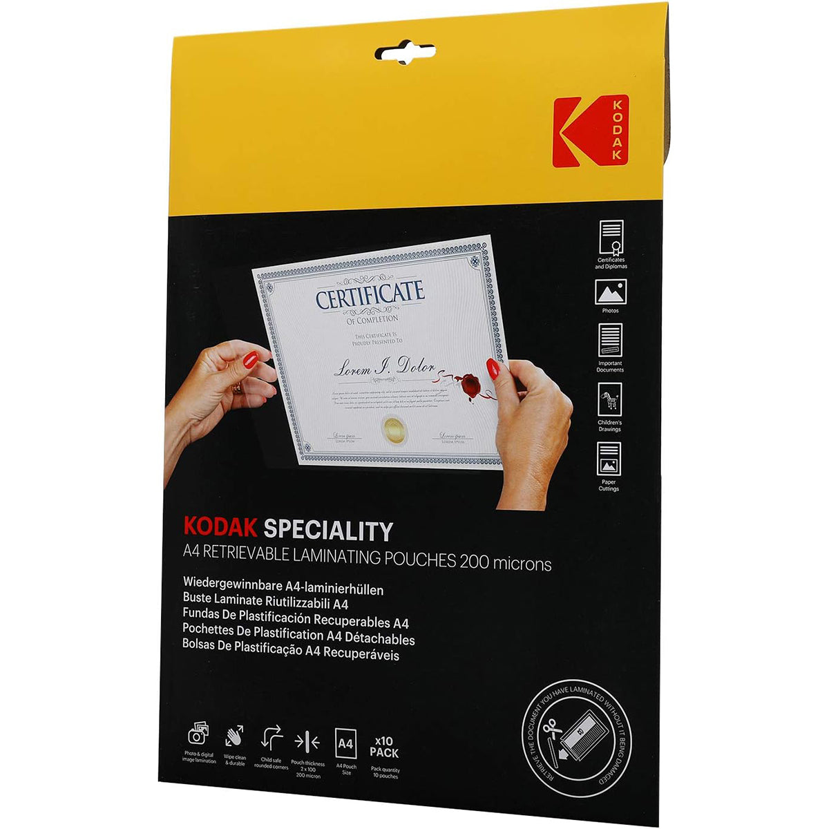 Kodak Speciality A4 200 Micron Retrievable Laminating Pouches - Pack of 10