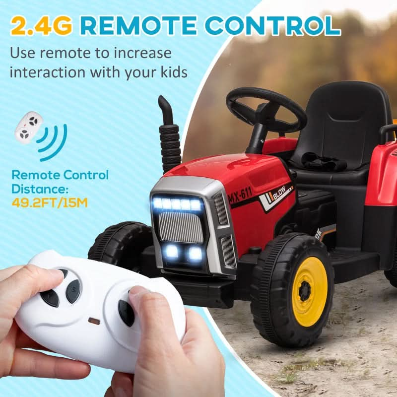 Maplin Plus Kids Electric 12V Ride On Tractor with Detachable Trailer, Remote Control, Music Start Up Sound, Horn & Lights for Ages 3-6 Years