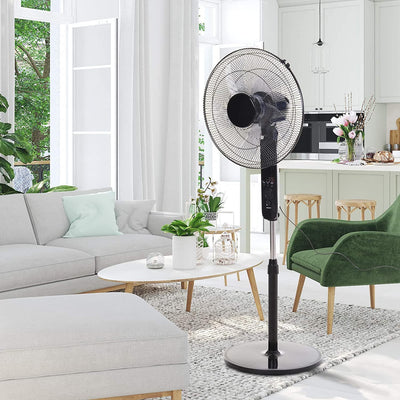 Maplin Plus Adjustable Height Oscillating Floor Fan - Black