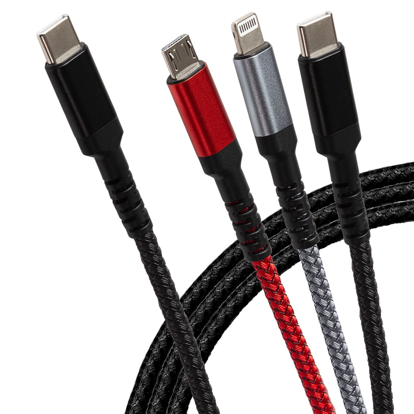 Maplin USB-C to 3-in-1 Multi-Charging USB-C / Lightning / Micro USB 100W Braided Cable - 1.2m