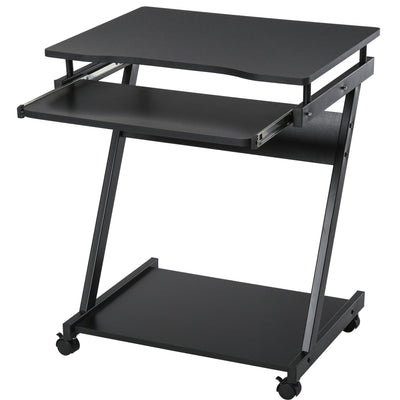 ProperAV Extra Computer Desk with Wheels & Sliding Keyboard Tray Black