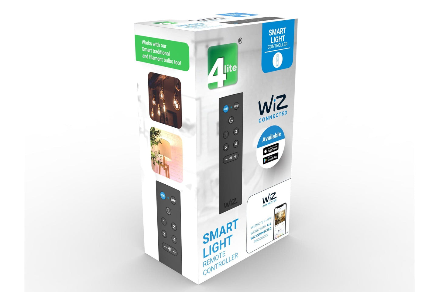 4lite WiZ Connected Smart Lighting Kit including 6x E27 Large Screw White Bulbs, 1x Remote Control & 2x 3-Pin UK Plugs