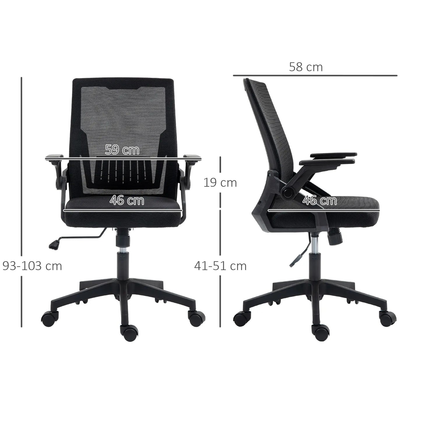 ProperAV Extra Mesh Ergonomic Office Chair with Lumbar Support & Flip-Up Arms