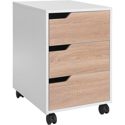 ProperAV Extra 3 Drawer Mobile Filing Cabinet with Wheels - White & Oak