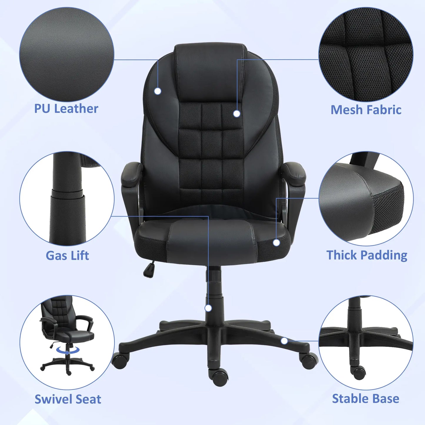 ProperAV Executive Office Chair with Armrests - Black