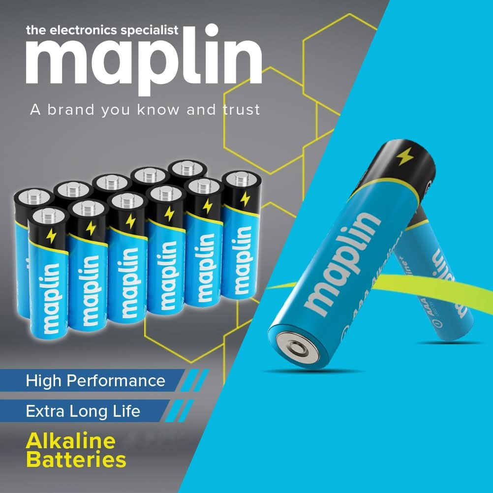 Maplin 40x AAA LR03 7 Year Shelf Life 1.5V High Performance Alkaline Batteries with Universal Battery Tester