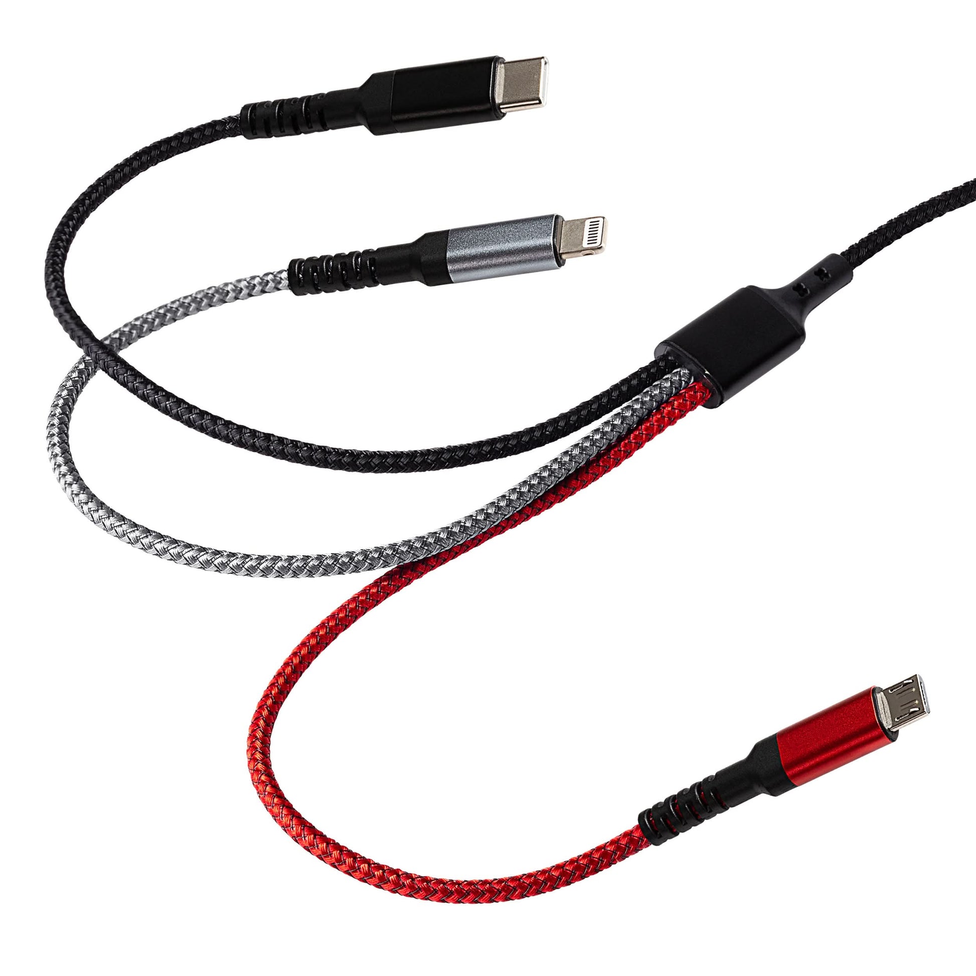 Maplin USB-C to 3-in-1 Multi-Charging USB-C / Lightning / Micro USB 100W Braided Cable - 1.2m