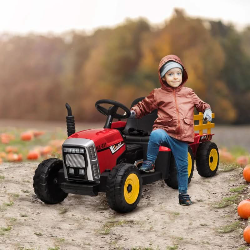 Maplin Plus Kids Electric 12V Ride On Tractor with Detachable Trailer, Remote Control, Music Start Up Sound, Horn & Lights for Ages 3-6 Years