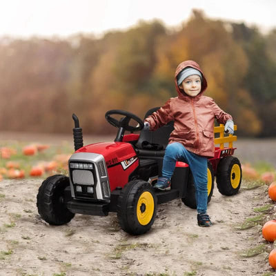 Maplin Plus Kids Electric 12V Ride On Tractor with Detachable Trailer, Remote Control, Music Start Up Sound, Horn & Lights for Ages 3-6 Years