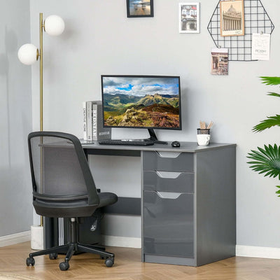 ProperAV Extra High Gloss Office Desk with Drawers & Storage Cabinet - Grey