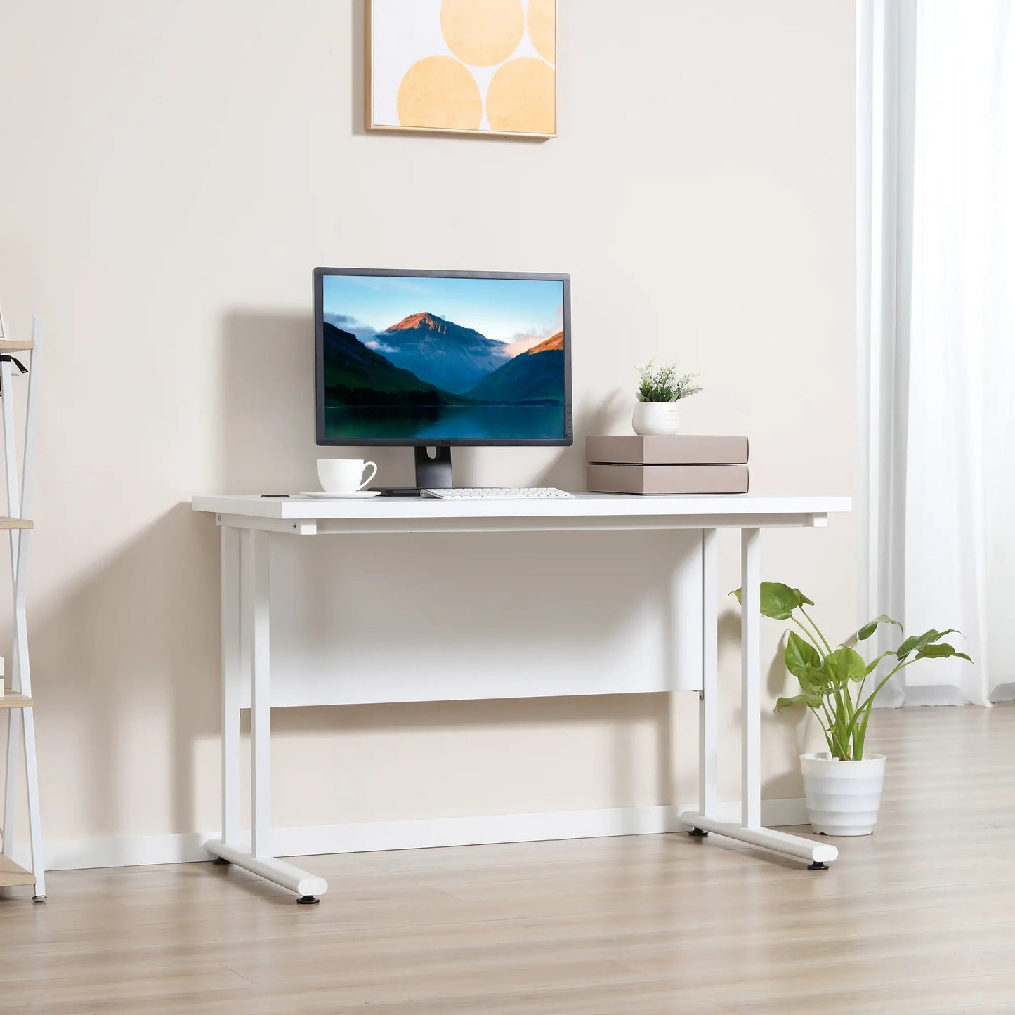 ProperAV Extra Computer Desk with 2 Cable Management Holes - White