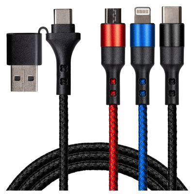 Maplin USB-A & USB-C to 3-in-1 Multi-Charging USB-C / Lightning / Micro USB 60W Braided Cable - 1.2m