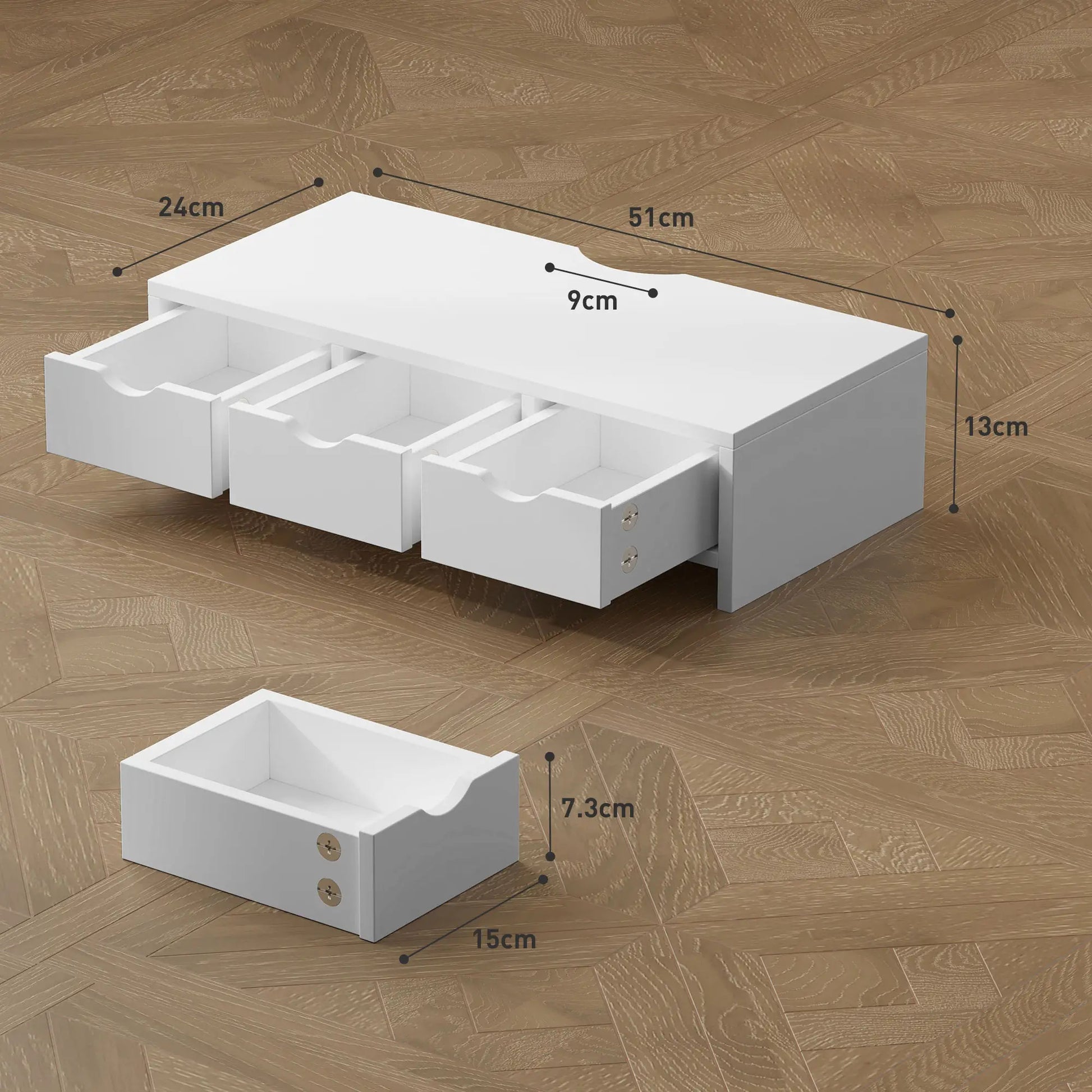 ProperAV Extra Monitor Riser Stand with 3 Drawers - White