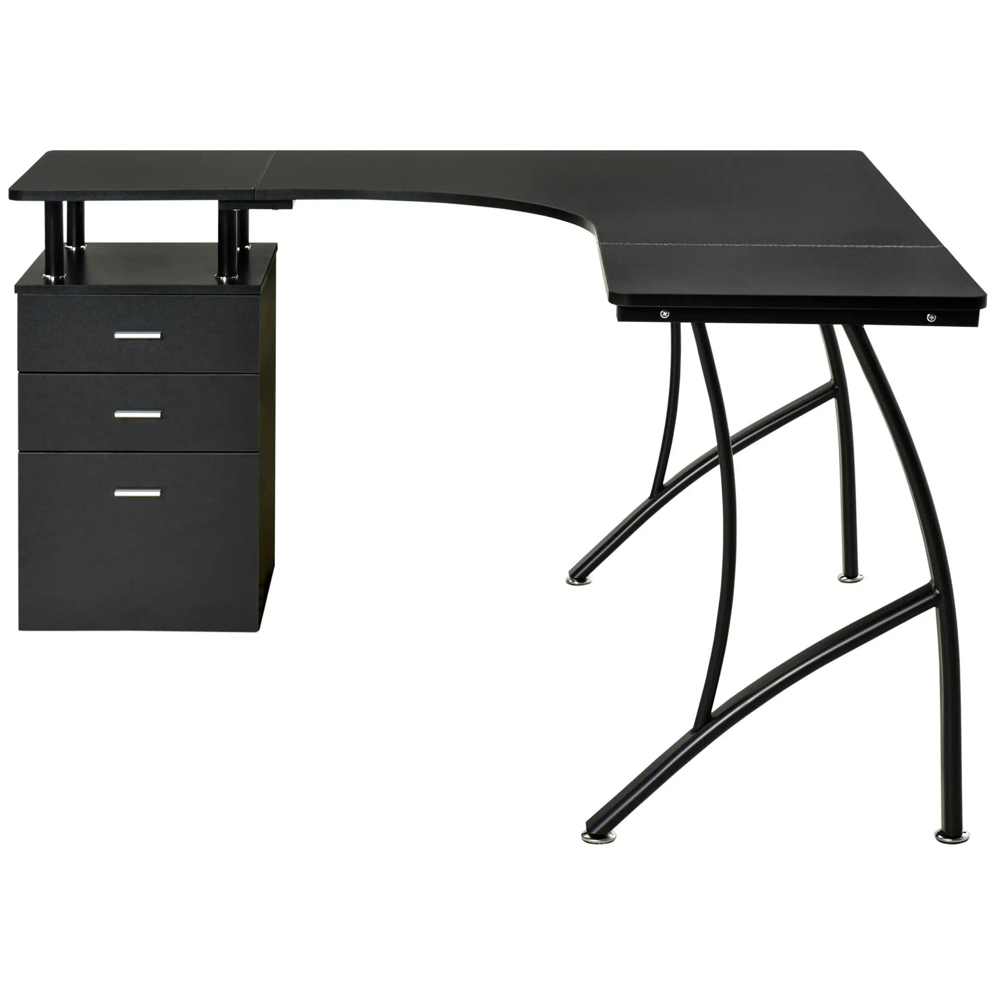 ProperAV Extra L-Shaped Corner Desk with Drawers Black