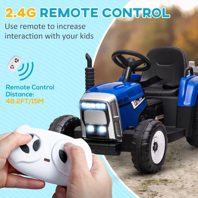 Maplin Plus Kids Electric 12V Ride On Tractor with Detachable Trailer, Remote Control, Music Start Up Sound, Horn & Lights for Ages 3-6 Years