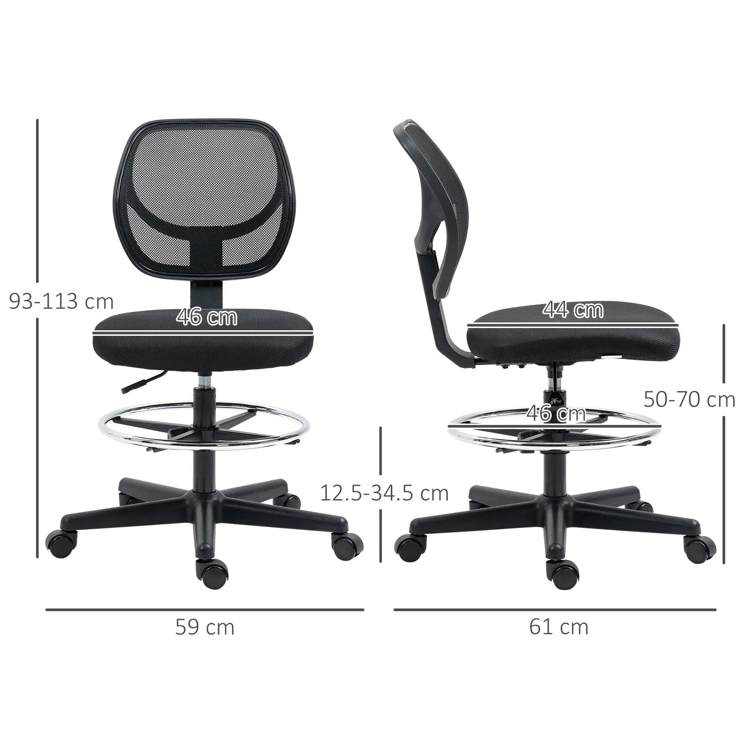 ProperAV Extra Draughtsman Office Chair with Adjustable Footrest Ring - Black