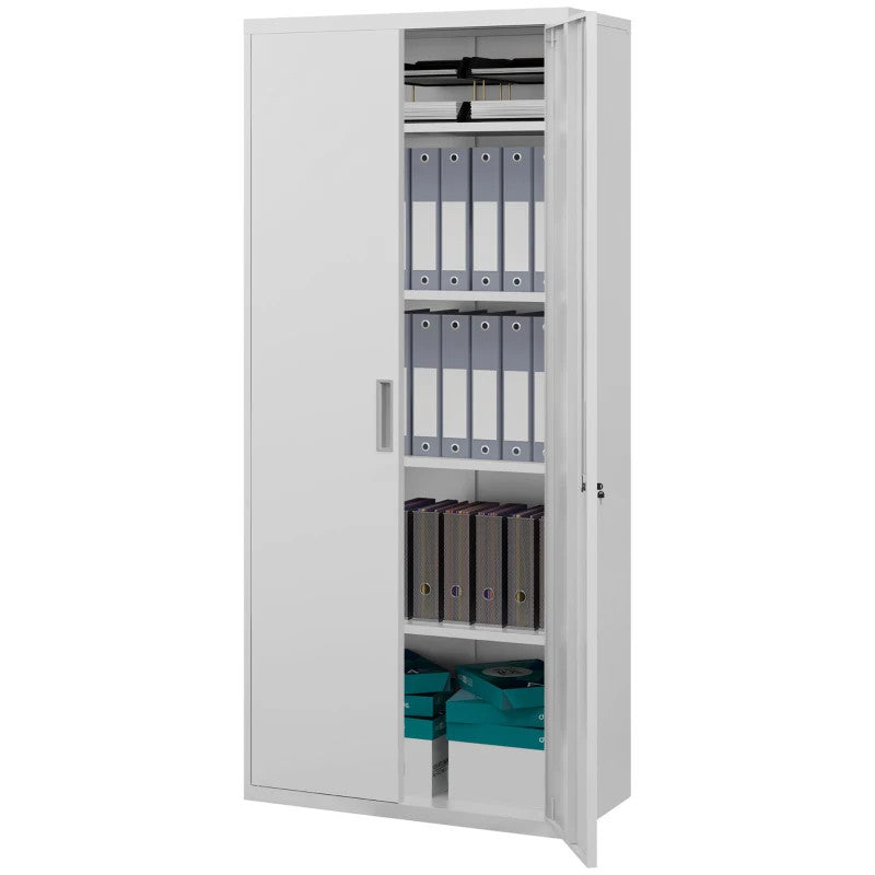 ProperAV Extra Five Shelf Lockable Steel Office Cabinet - White - maplin.co.uk