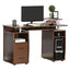 ProperAV Extra Office Desk with Keyboard Tray, Shelves & Drawers - Brown - maplin.co.uk