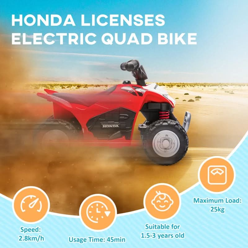 Maplin Plus AIYAPLAY Honda Licensed 6V Electric Ride On Kids Toy ATV Quad Bike with LED Lights & Horn for 1.5-3 Years