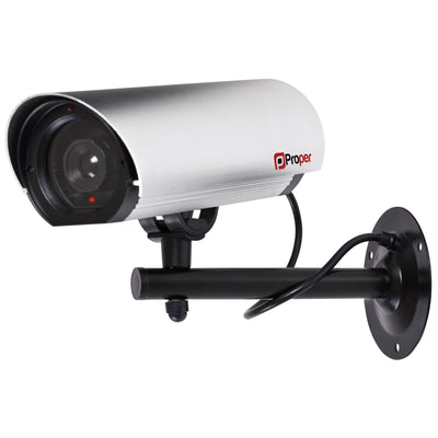 ProperAV Dummy CCTV Outdoor Fake Security Camera with Flashing Light - Silver