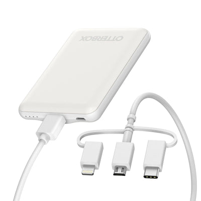 OtterBox 5000mAh 10W Power Bank with USB-A to Micro-USB / USB-C / Lightning 3-in-1 Cable White