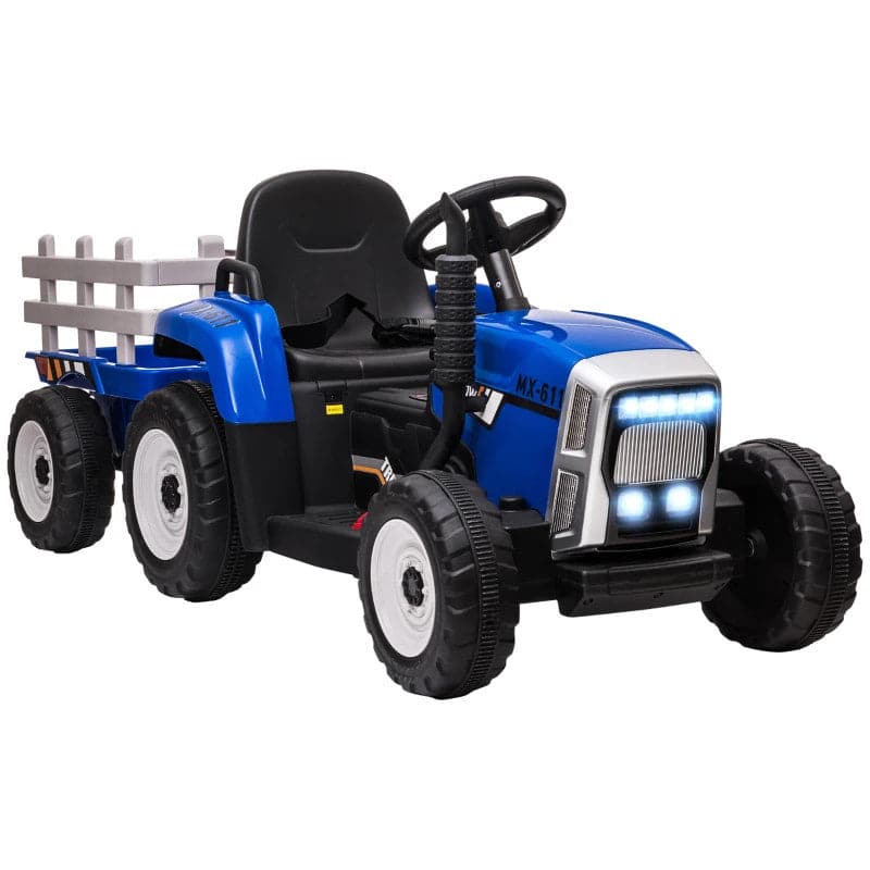 Maplin Plus Kids Electric 12V Ride On Tractor with Detachable Trailer, Remote Control, Music Start Up Sound, Horn & Lights for Ages 3-6 Years Blue