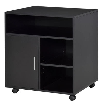 ProperAV Extra Particle Board 4-Compartment Storage Unit with Wheels Black