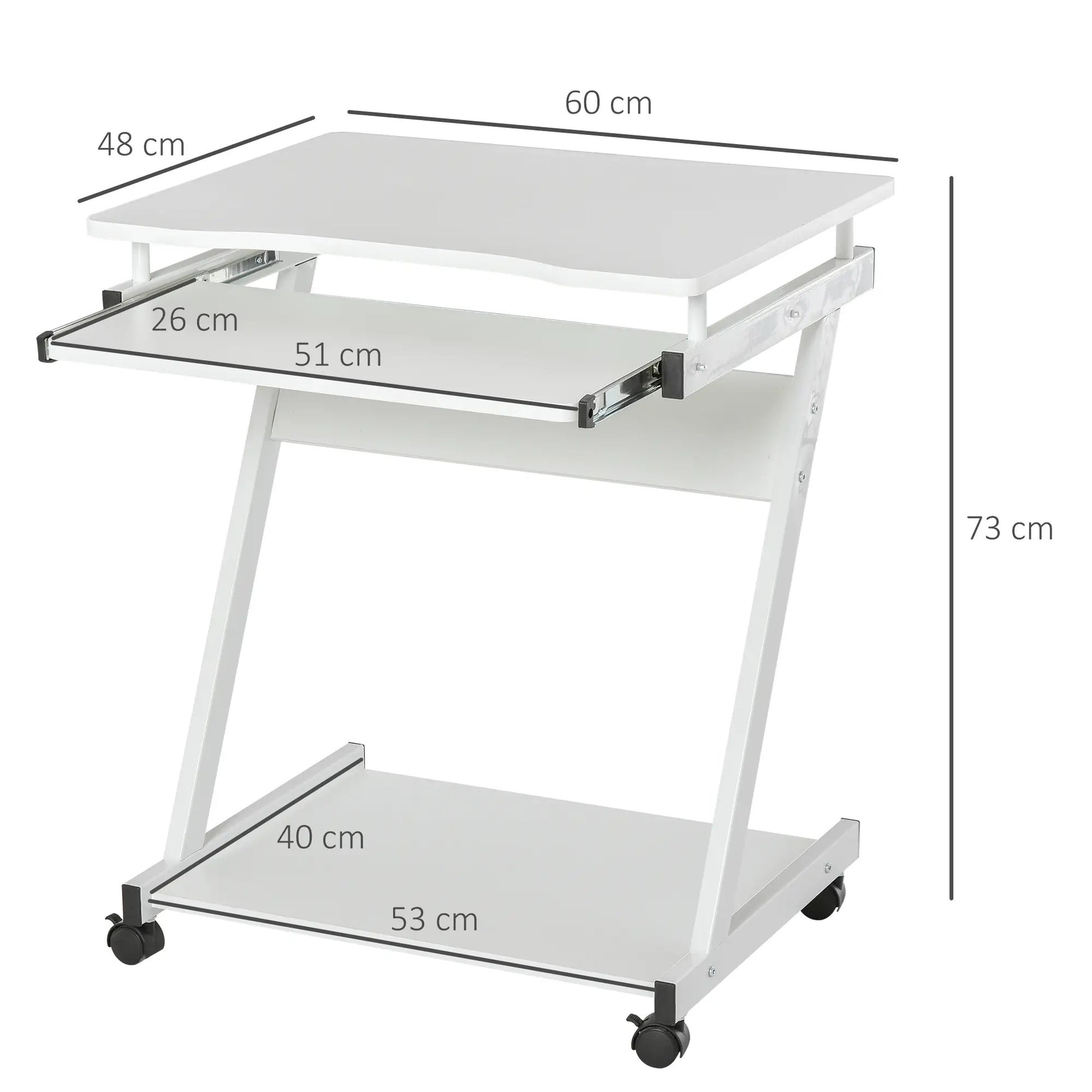 ProperAV Extra Computer Desk with Wheels & Sliding Keyboard Tray