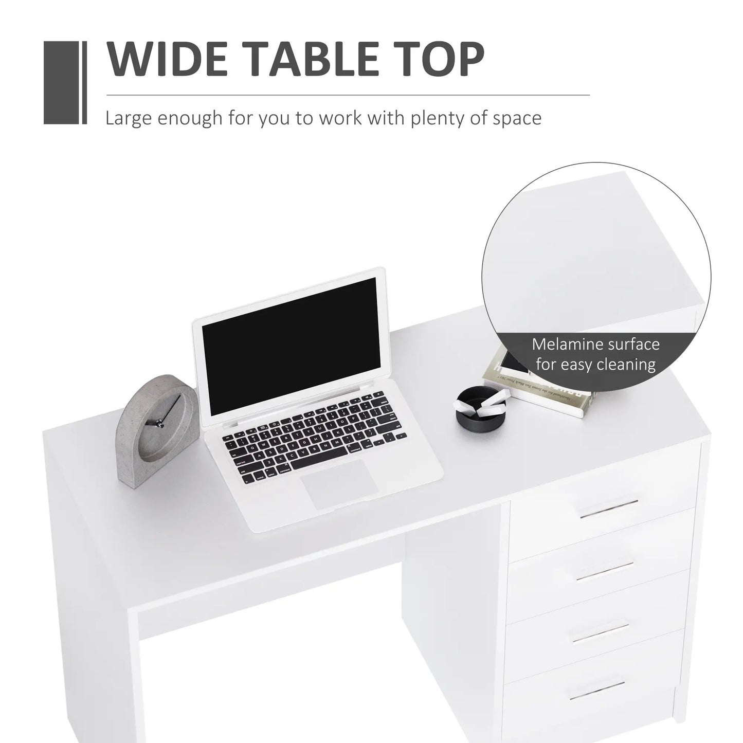 ProperAV Extra Computer Desk with 4 Drawers - White