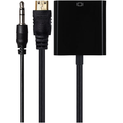 Maplin Mini HDMI Male to VGA Female / 3.5mm Audio Port Adapter - Black, 15cm