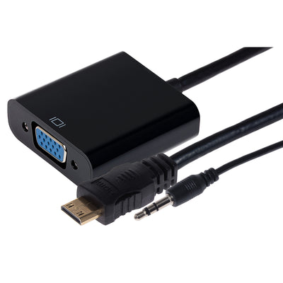 Maplin Mini HDMI Male to VGA Female / 3.5mm Audio Port Adapter - Black, 15cm