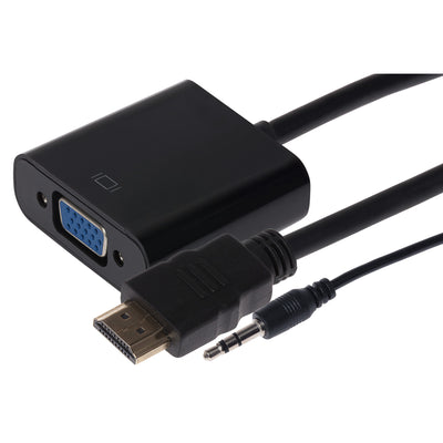 Nikkai HDMI Male to VGA Female / 3.5mm Audio Port Adapter - Black, 10cm