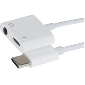 Nikkai USB-C to 3.5mm Headphone Jack / USB-C PD Charging Port Adapter - White, 10cm