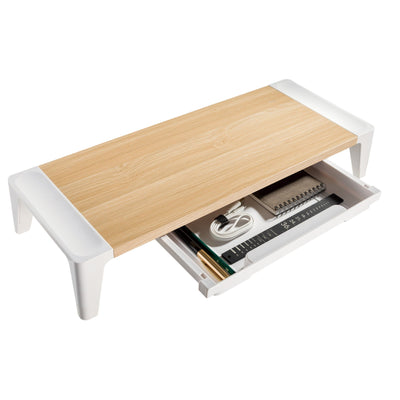 ProperAV Monitor Riser Stand with Height Adjustable with Drawer - Wood Effect