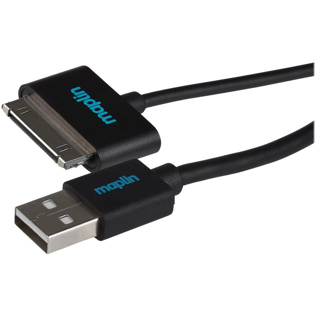 Maplin Premium Samsung 30 Pin to USB-A 2.0 Cable - Black, 1.5m