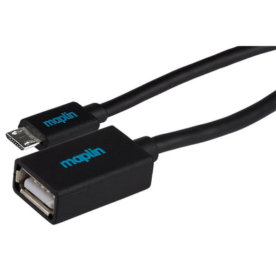 Maplin Micro USB Male to USB-A 2.0 Female Adapter Cable - Black, 0.15m